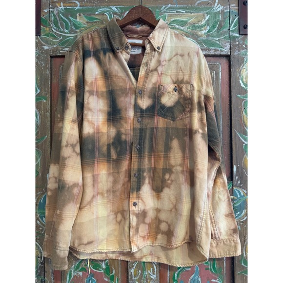 Upcycled Flannel Shirt M Firecracker Graphic Folk Art One of One - Picture 5 of 9